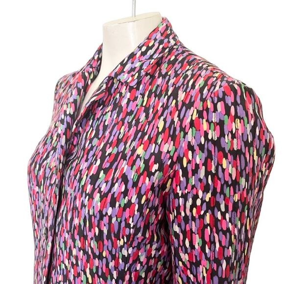 SILKLAND Pure Silk 3 Button Blazer Coat in Watercolor Drops SZ 10 - Picture 4 of 10